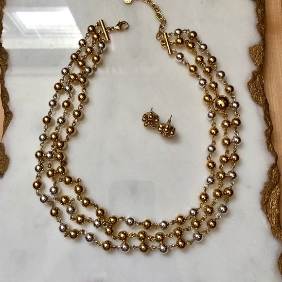 Gold and silver necklace and earrings set -Talbots - Picture 1 of 5